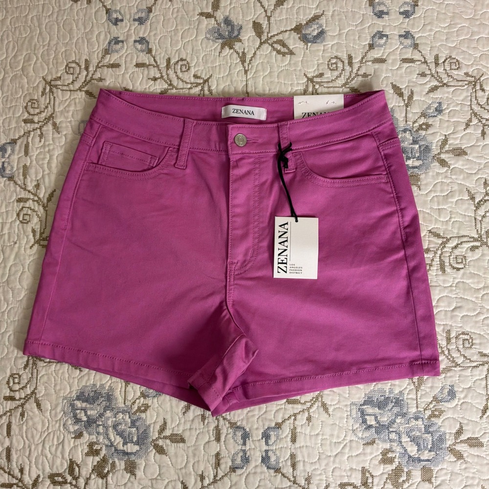 Zenana Shorts Womens Medium Pink New High Rise Stretch Denim Five Pocket